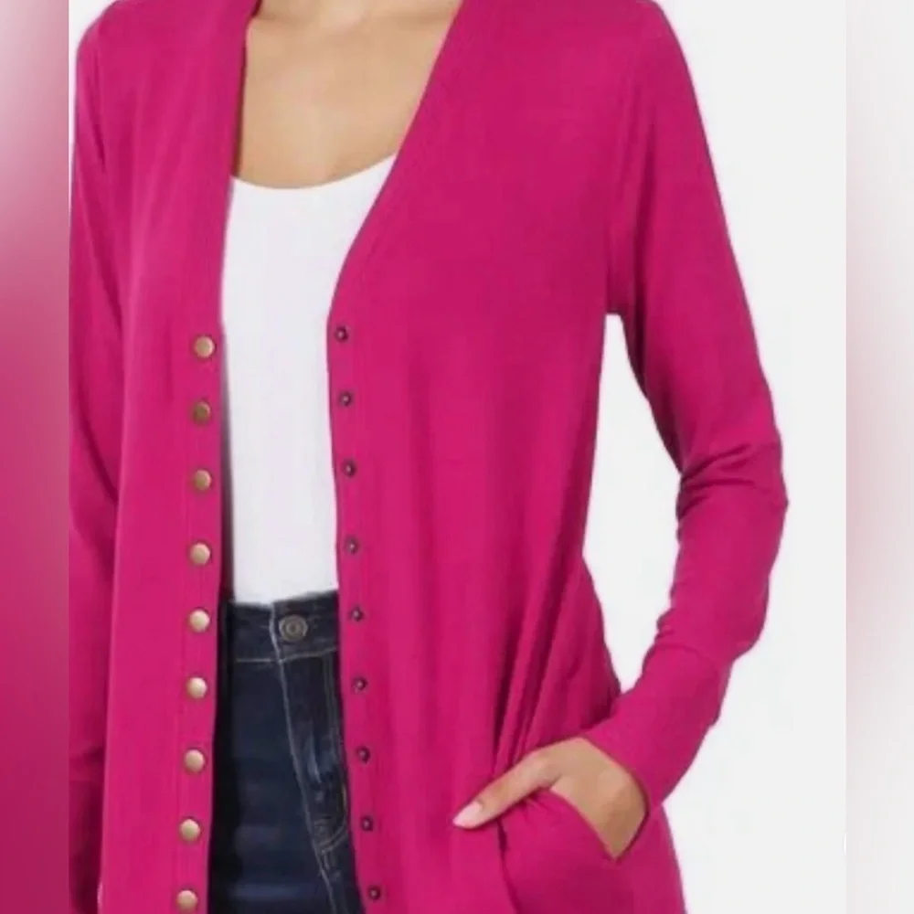 Zenana Magenta Button-Down Cardigan - NEW